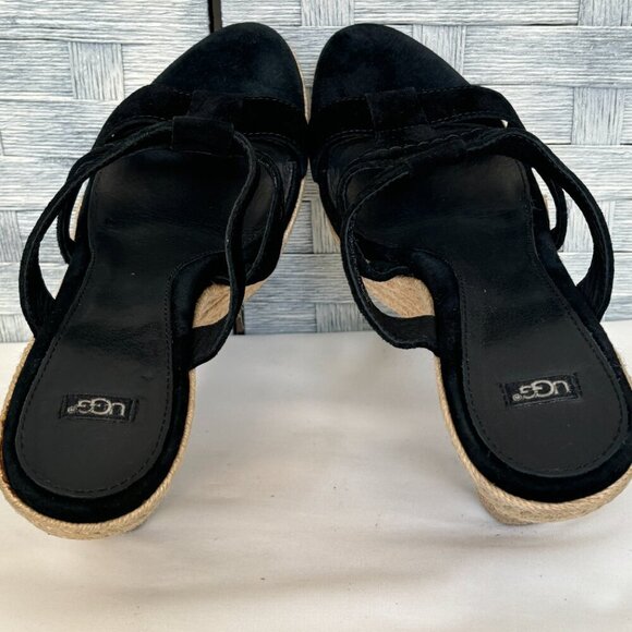 UGG Australia Tawnie Platform Wedge Leather Black Suede sz 9.5 - Picture 7 of 8